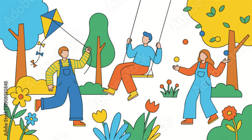 People enjoying leisure activities in a vibrant outdoor park setting