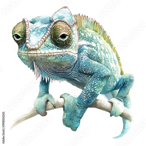 Chameleon, clean semi-realistic fantasy style, soft magical glow, watercolor artwork, white backgroundv