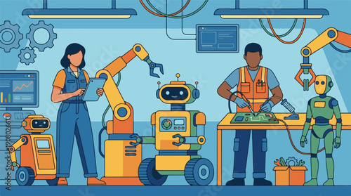 Robotics Engineers and Automated Systems in Smart Manufacturing Lab