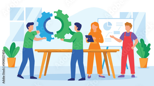 Business team collaborating on strategy, problem-solving, and success