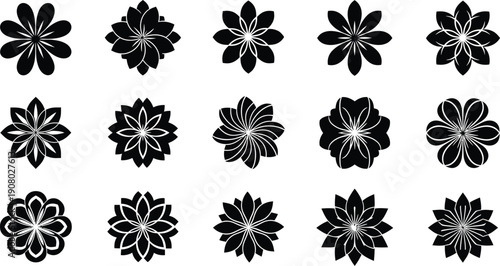 Black and white floral shapes on white background flowers