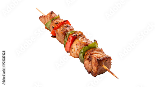 Bild auf Leinwand Grilled chicken skewers with colorful vegetables on skewer isolated on transpare