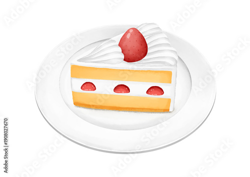 お皿に乗ったいちごのショートケーキのイラスト