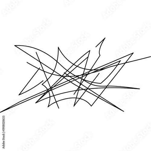 A complex abstract art piece featuring intersecting black lines on a white background