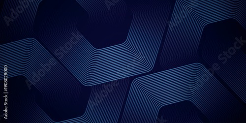 Dark abstract background with modern glowing blue hexagon line design. Dynamic minimalist overlapping geometric line design. Vector Illustrations vol. 3