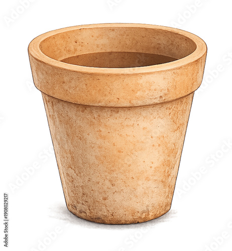 Single Terracotta Flower Pot Watercolor Illustration, Empty Clay Plant Pot, Isolated