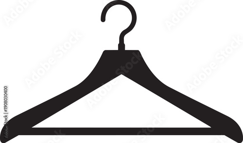 Simple black clothes hanger silhouette vector icon for fashion and wardrobe storage.