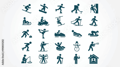 Set of Winter Sports and Leisure Activities Icons