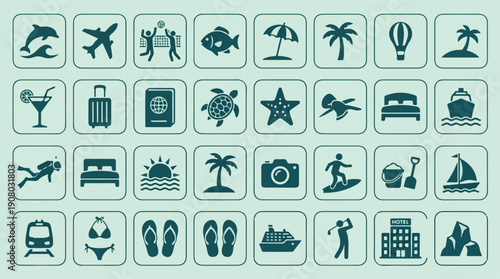 Collection of Travel and Tourism Flat Vector Icons Set