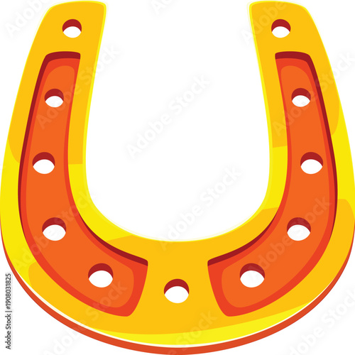 Golden lucky horseshoe, happy St Patrick's day or Western cowboy horse shoe. Cartoon gold classic Irish fortune symbol, traditional talisman and sign of good luck, success and prosperity in folklore