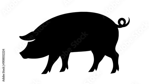 A professional pig animal silhouette icon and livestock farm symbol for butcher shop branding or agricultural industry vector graphics and meat market signs isolated on transparent background.