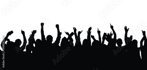 Cheering Crowd Silhouette with Raised Hands for Celebration, Concert, and Festival Background
