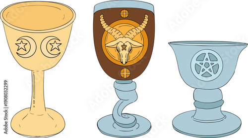 Mystical witch kit collection. Hand drawn colored art with occult symbols. Perfect for modern witchcraft, tarot and esoteric designs. Boho magic vibe