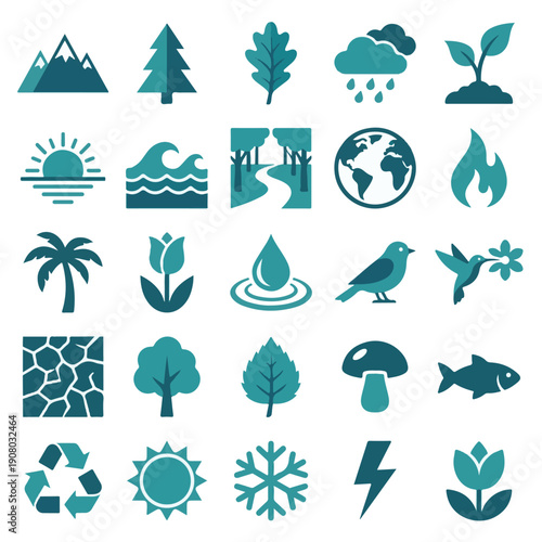 Nature and Environment Flat Design Icons Set