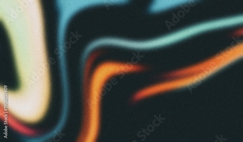 Abstract glowing color flow noisy gradient shape backdrop. Grainy noisy color gradient flow shaped summer poster design, webpage header, cover. Retro psychedelic color overlay effect.