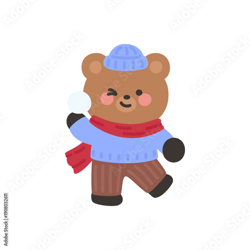 Wallpaper Mural A cute bear throwing a snowball playfully while wrapped in a cozy scarf Torontodigital.ca