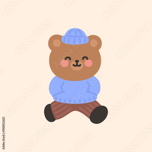 A cute bear walking forward with big winter steps