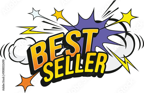 Sale bestseller comic speech bubble pop art sticker. Sale text box retro symbol, sale offer speech bubble vector label. Discount comic balloon sticker with typography and explosion blast effect