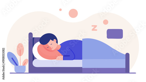 Sleeping woman resting in bed at night peaceful cozy flat illustration