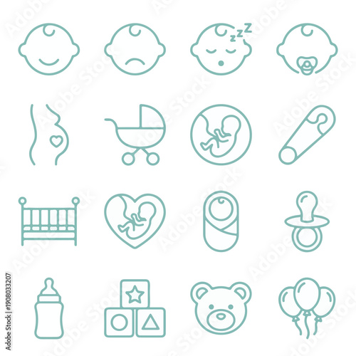 Baby and Maternity Line Art Icons Set for Childcare Design