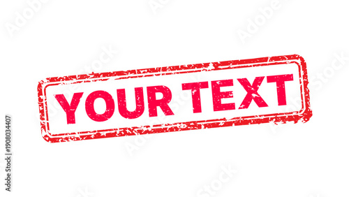 Vector illustration of a distressed red rubber stamp with grunge texture and custom text placeholder. Worn vintage ink seal isolated on white for business branding and industrial design.