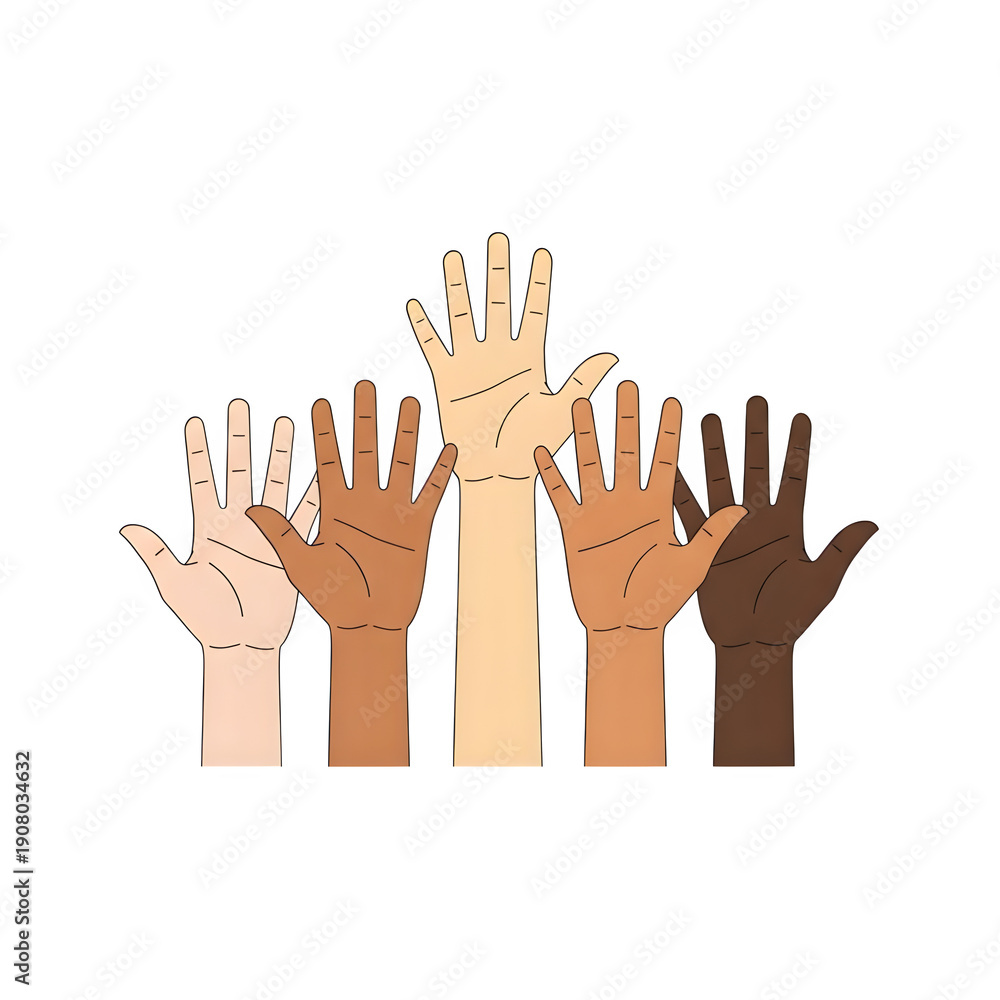 Obraz premium Diverse hands raised in unity and solidarity together