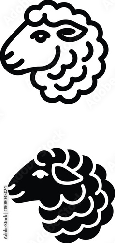Sheep Head Logo Icons Set in Outline and Silhouette Styles with Farm Animal Symbol
