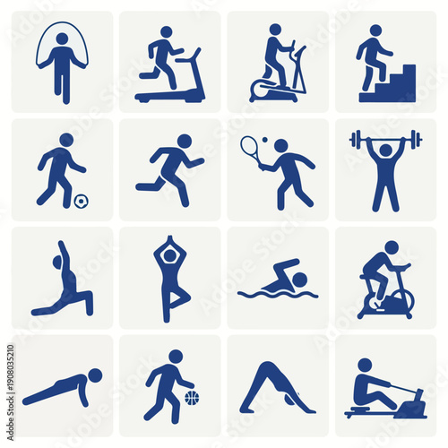 Set of sport and fitness activity icons, workout pictograms collection