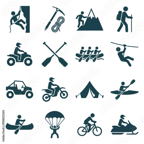 Outdoor Adventure Activities and Sports Pictograms Collection
