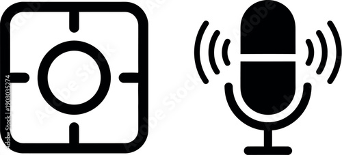 Icons representing camera and microphone functions for recording or input devices.