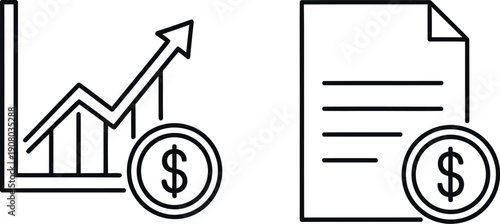 Financial growth and documentation with currency symbols