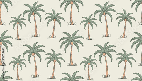 Seamless Palm Tree Pattern with Tropical Beach Summer Background Illustration