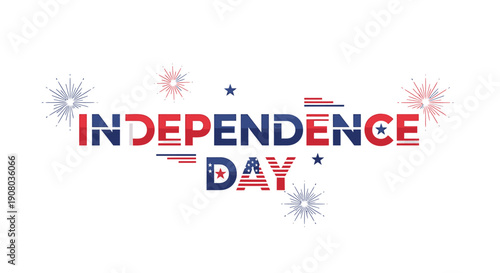 Independence Day banner with starburst effects and patriotic text, for mockup or social media overlay, isolated on transparent background, png