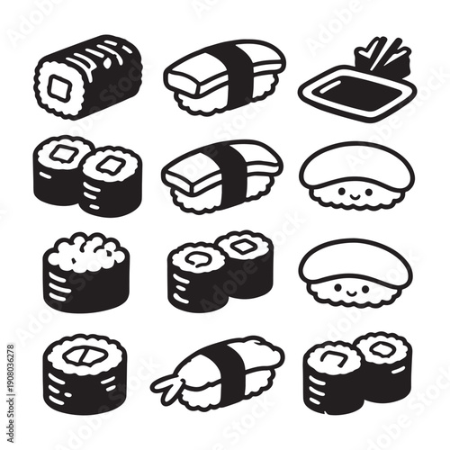 Assorted Sushi Pieces Collection With Cute Simple Style