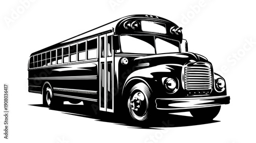 A black and white illustration of a classic passenger vehicle on a bright white background
