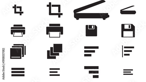Set of 16 Black Computer and Document Management Vector Icons