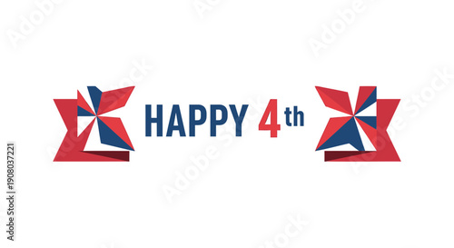 Vector Happy 4th of July pinwheel banners, patriotic windmill icons, red white and blue colors, for Independence Day celebration or USA holiday, Isolated on transparent background, png