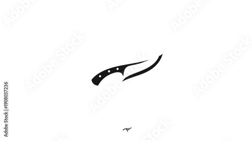 Stylized, minimalist black silhouette of a knife with a distinctive blade design on a white background