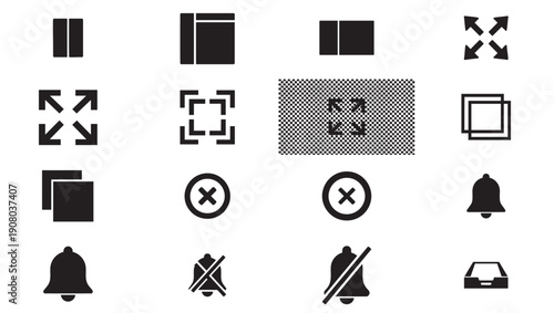 Set of 16 Black User Interface and Notification Icons Vector