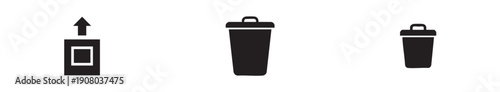 Set of 3 Black Upload and Trash Can Icons Vector