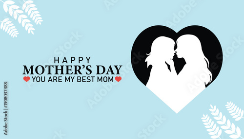 Happy Mothers Day heart silhouette design with love quote on pastel background