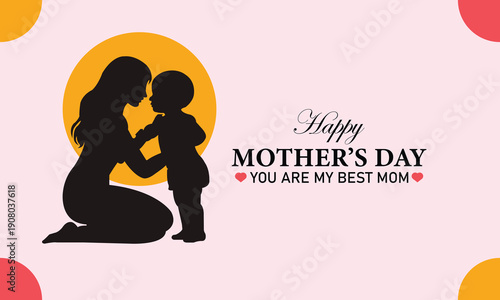 Happy Mother's Day silhouette of mother and child with love quote on modern pastel background