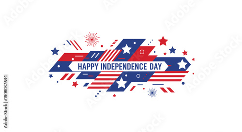 American flag stars and stripes banner with 'Happy Independence Day' text, for 4th of July celebration or USA patriotic holiday, Isolated on transparent background, png