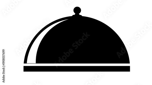 A simple, minimalist silhouette of a covered serving dish, in black, with a rounded lid