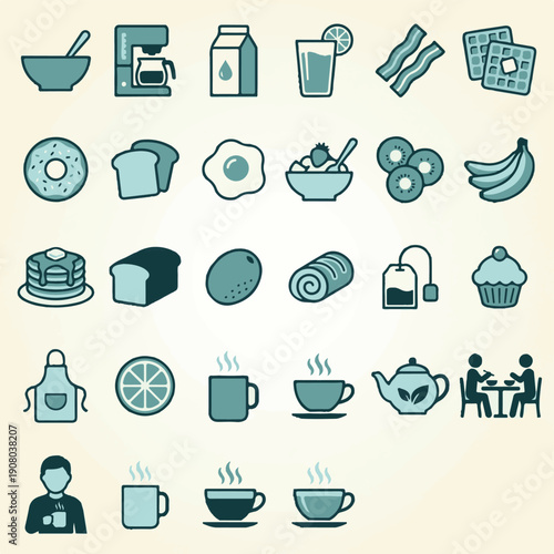 Breakfast Food and Drink Flat Design Icons Collection