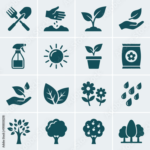 Gardening and Nature Icons Set for Plant Growth and Cultivation