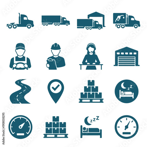 Logistics and transport service flat vector icons set