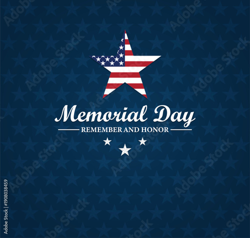Memorial Day patriotic banner with USA flag star and remember and honor message