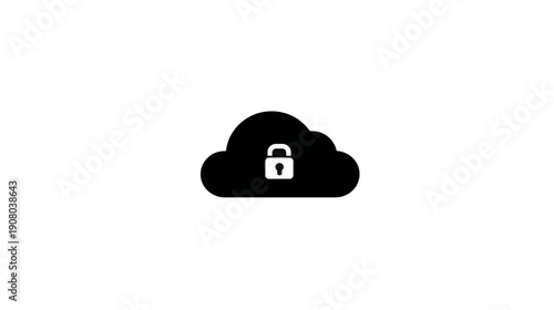 A black and white graphic depicting a cloud shape with a padlock icon in the center