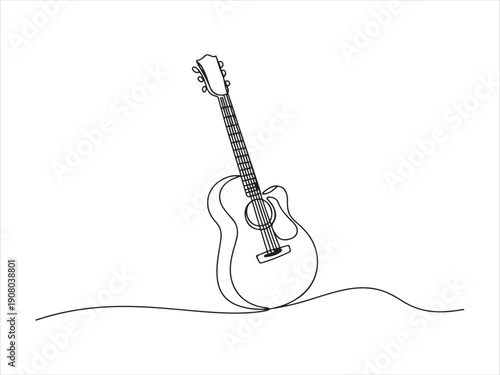 Acoustic guitar continuous one line drawing vector. Music symbol. Acoustic Guitar Continuous Line Illustration
